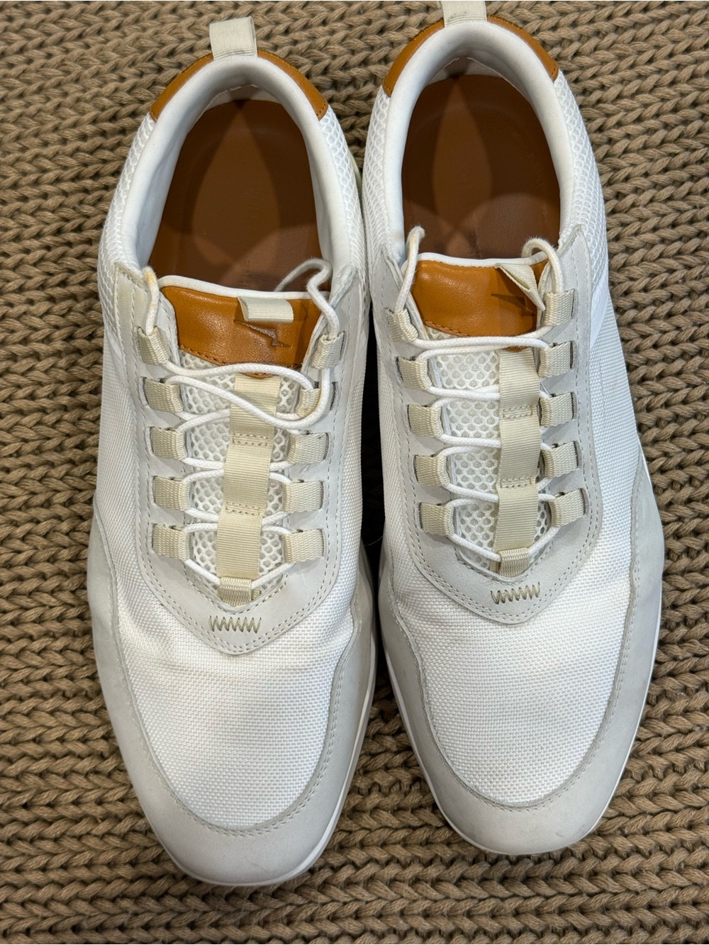 Wolf and Shepherd Men's White Sneakers with Tan Accents - Casual Athletic Style